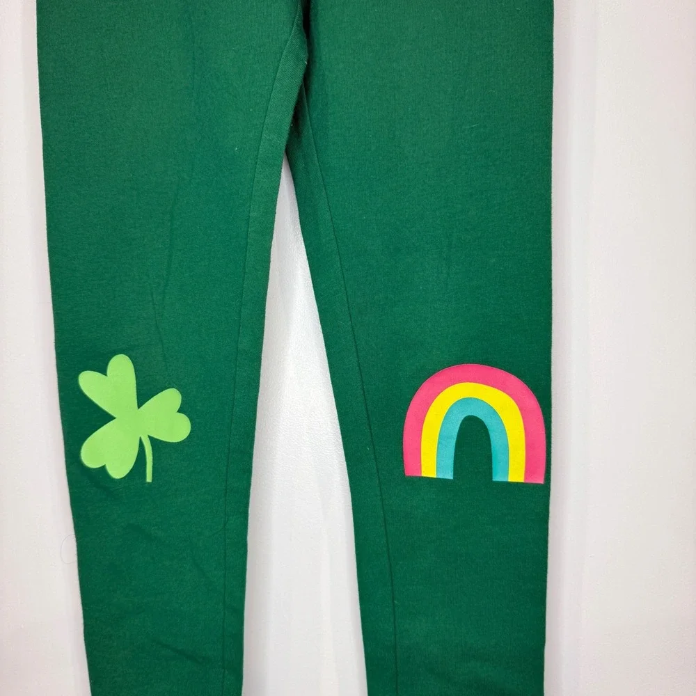 Cat & Jack Girls‎ Green Shamrock Rainbow Leggings Size M 7/8